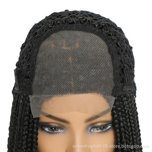 Extra Long Wholesale Cheap Colourful Micro Cornrow African Lace Front Glueless Knotless Synthetic Singles Braided Wigs Vendors